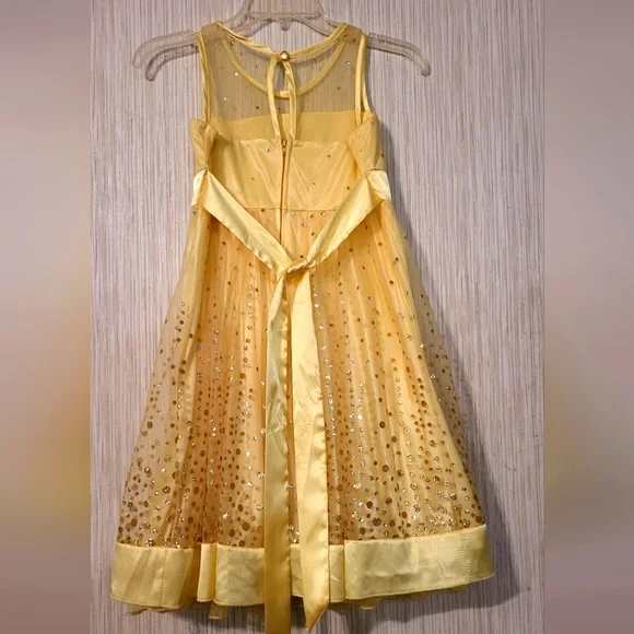 Beautiful girls formal spring dress. Yellow with sequins and sheer accents. - Picture 2 of 3